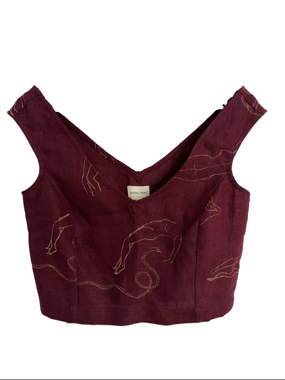Paloma Wool Linen Egyptian Tank Top Maroon Size 38 NWT Made Is Spain
